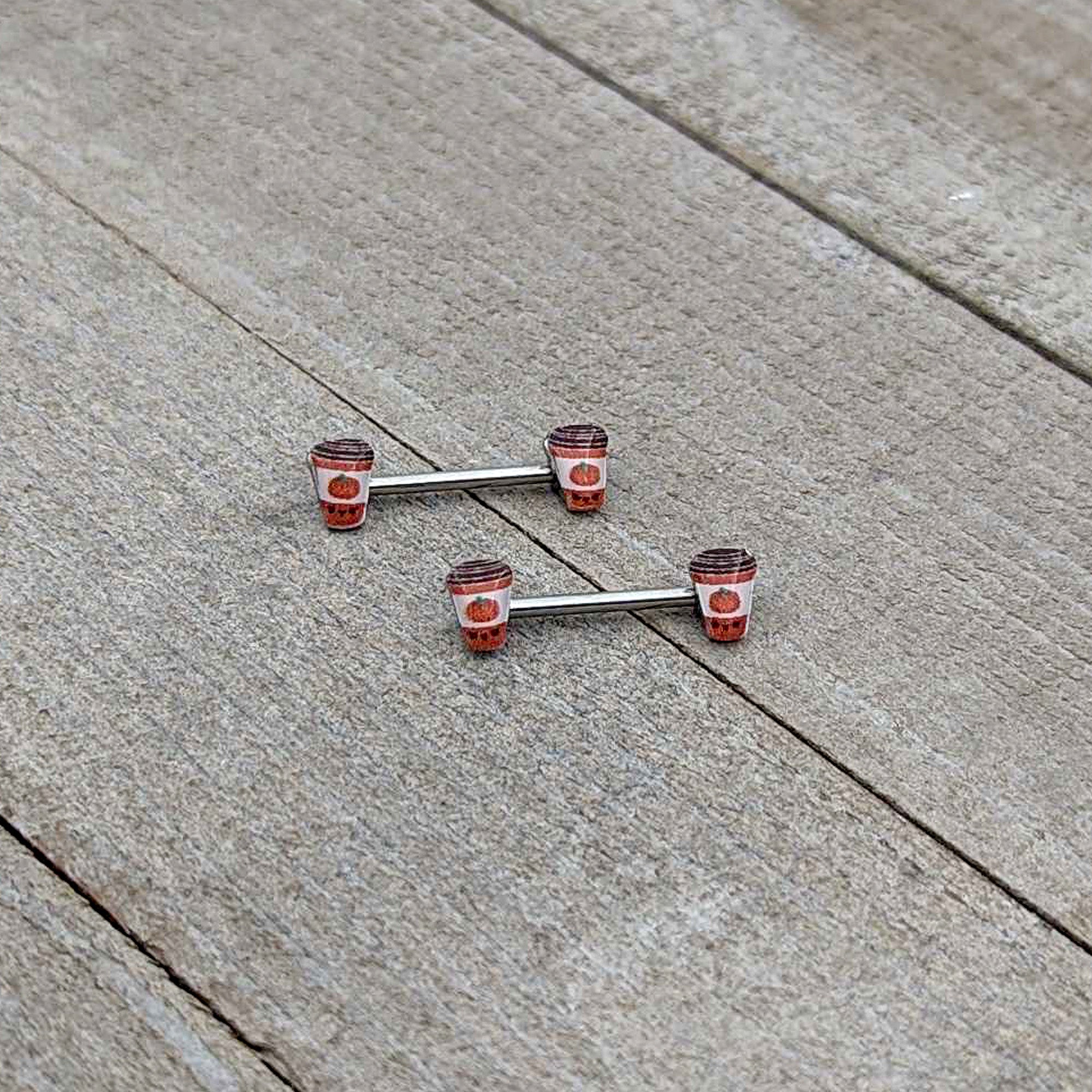 14G 9/16 Sweet Pumpkin Latte Autumn Barbell Nipple Ring Set