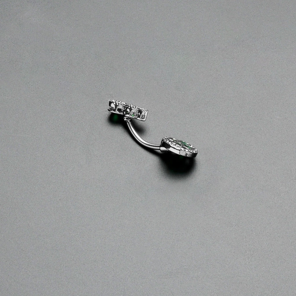 Green Clear Gem Triple Drop Heart Shamrock Double Mount Belly Ring