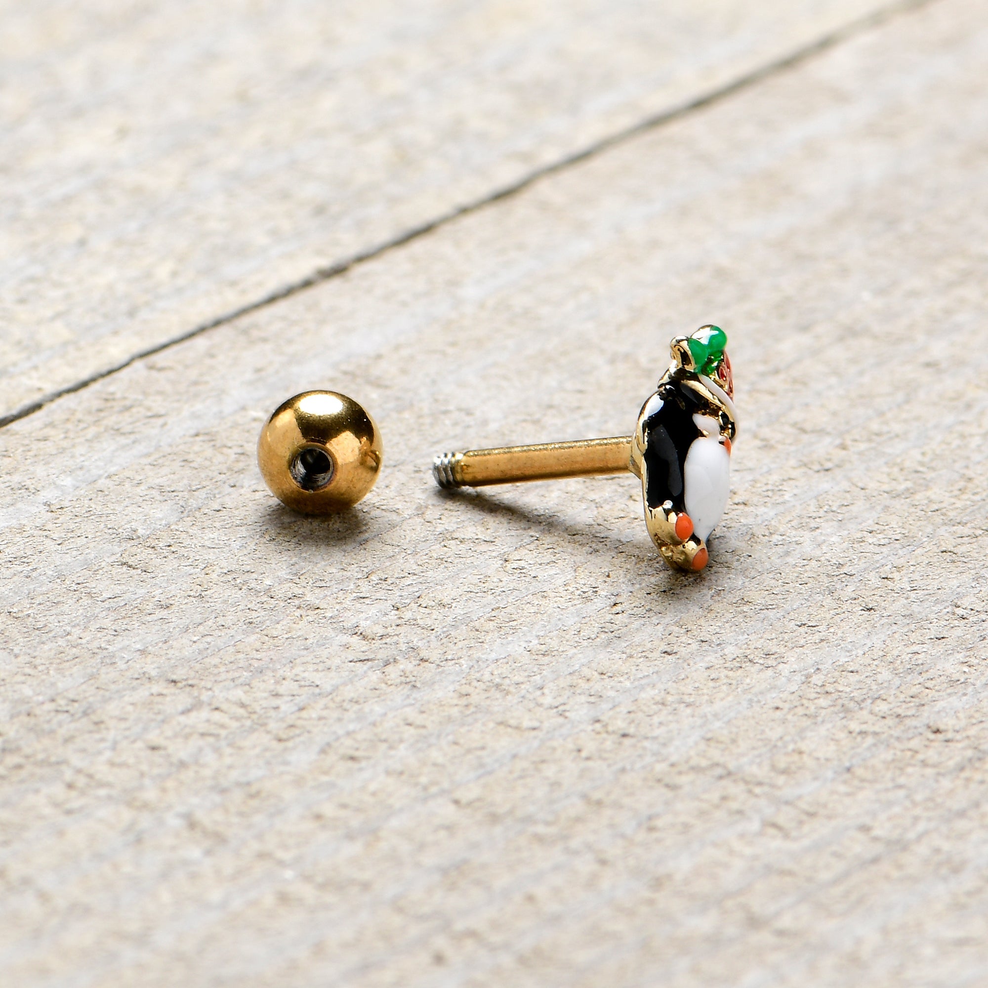 16G 1/4 Gold Tone Holly Hat Penguin Cartilage Tragus Earring