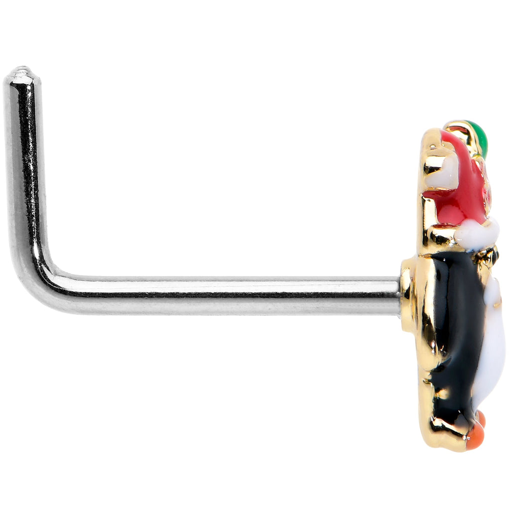 20G 7mm Holly Hat Penguin Holiday L Shape Nose Ring