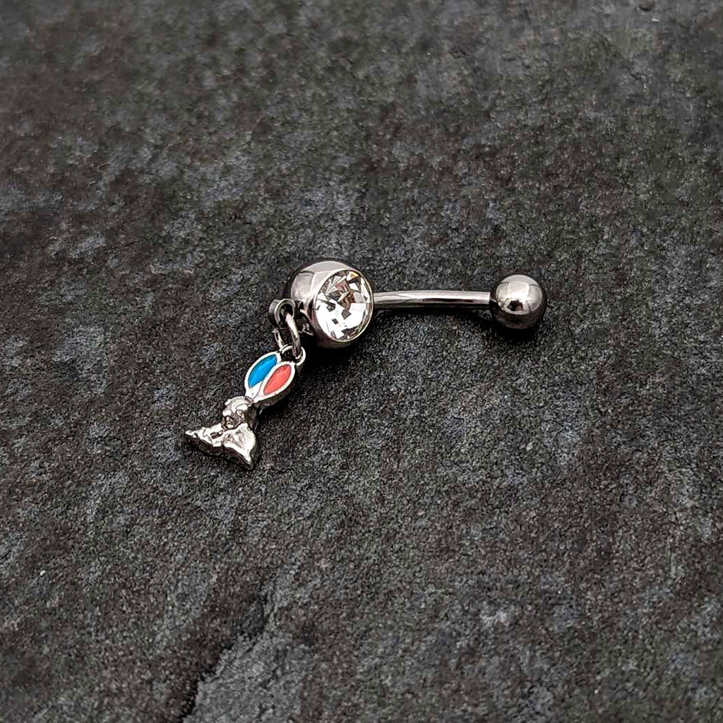 Clear Gem Easter Bunny Red Blue Ears Dangle Belly Ring