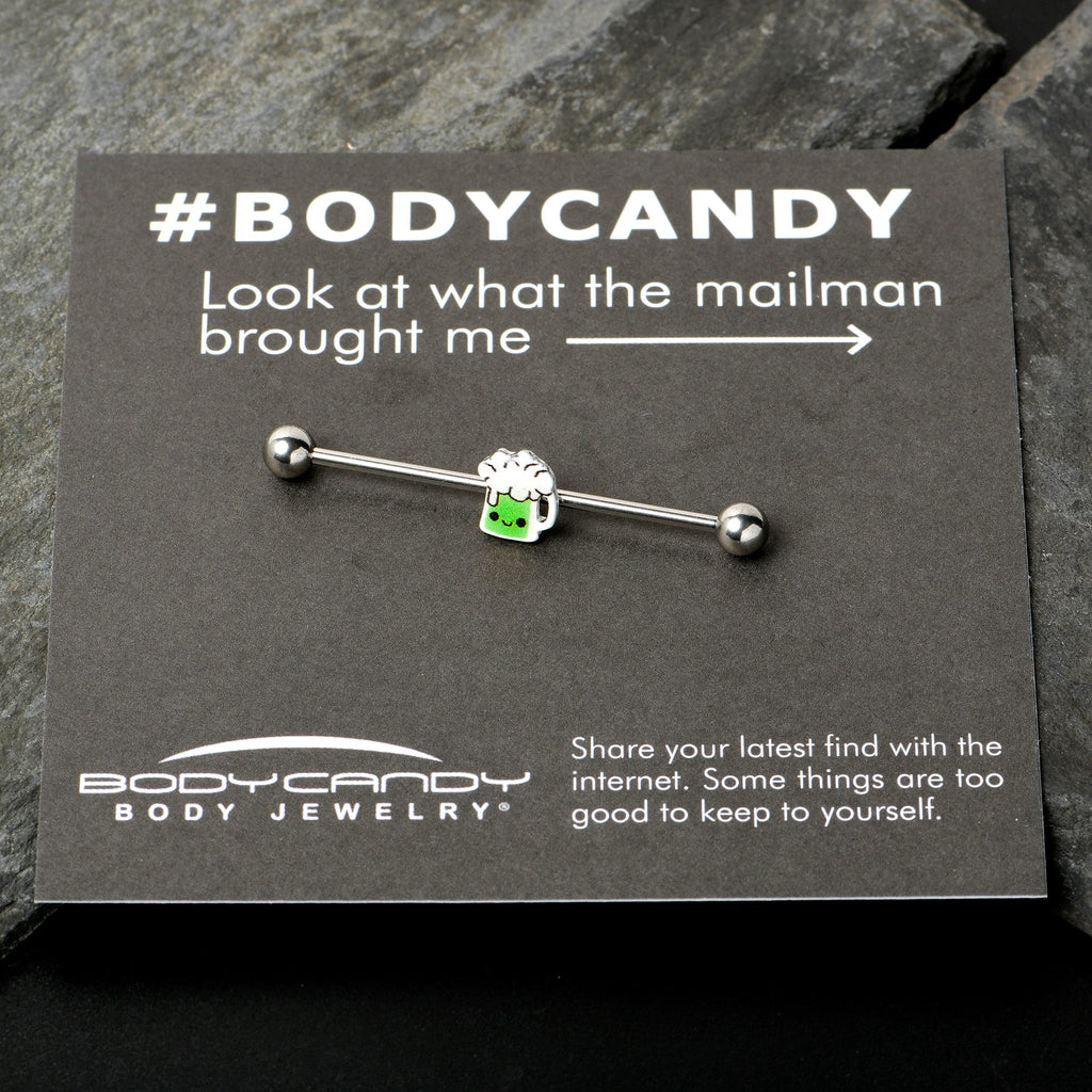 14G Sweet Happy Green Beer St Patricks Industrial Barbell 38mm