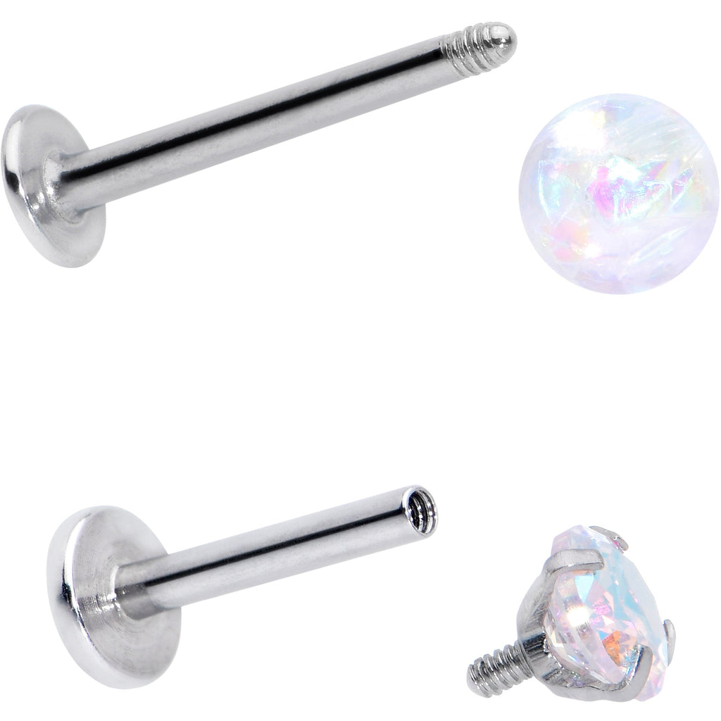 16G 5/16 3/8 Aurora Gem White Faux Opal Labret Monroe Set of 4