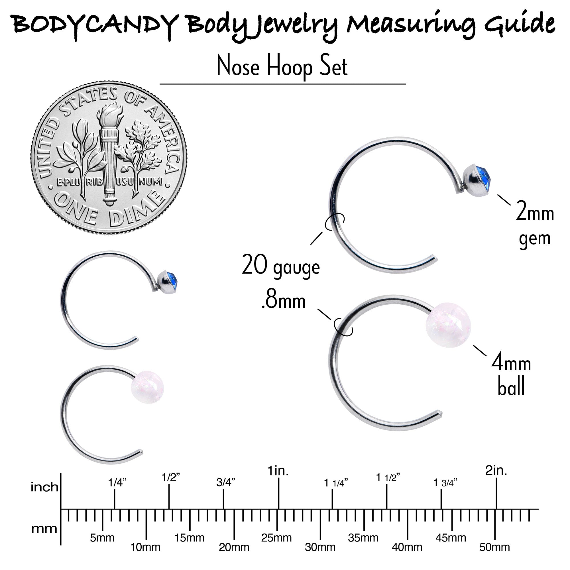20G 5/16 Nose Hoop Gem Faux Opal Pack Pretty Nose Ring Set of 6