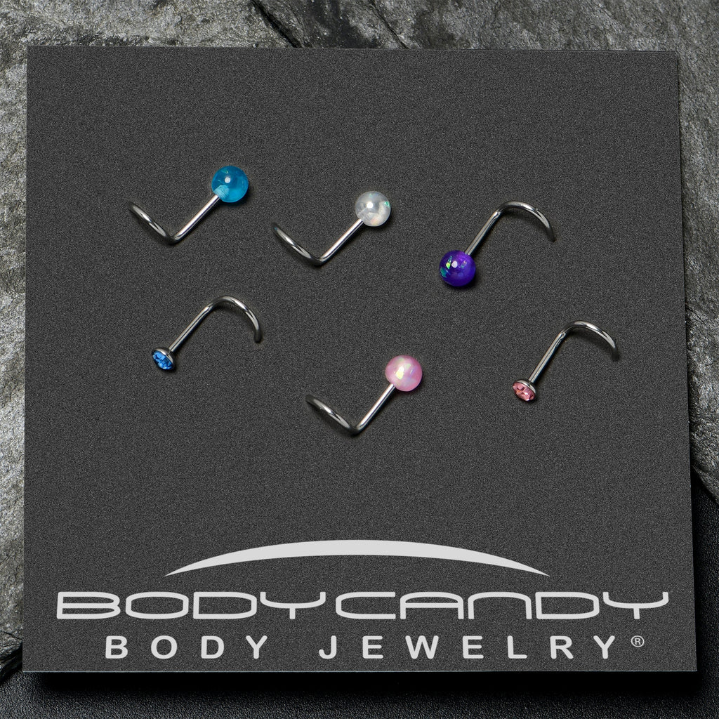 20G Nose Screw Gem Faux Opal Pack Pretty  Nose Ring Set of 6