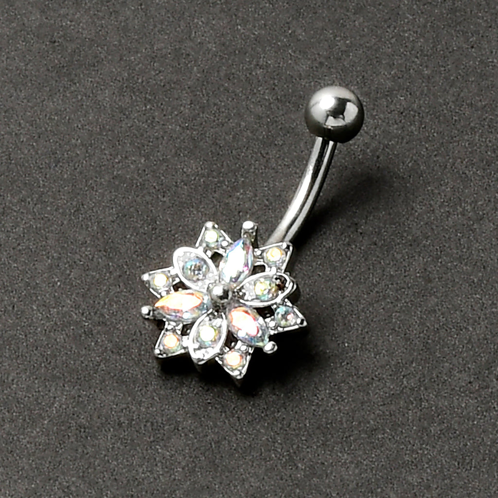 16G 5/16 Aurora CZ Gem Snowflake Style Curved Eyebrow Ring