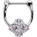16G 5/16 Pink Gem Opulent Cross Cartilage Clicker