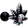 16G 1/4 Red Gem Black Pot Leaf Skull Cartilage Tragus Earring