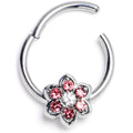 16G 3/8 Pink Radiant Blossom Flower Hinged Segment Ring