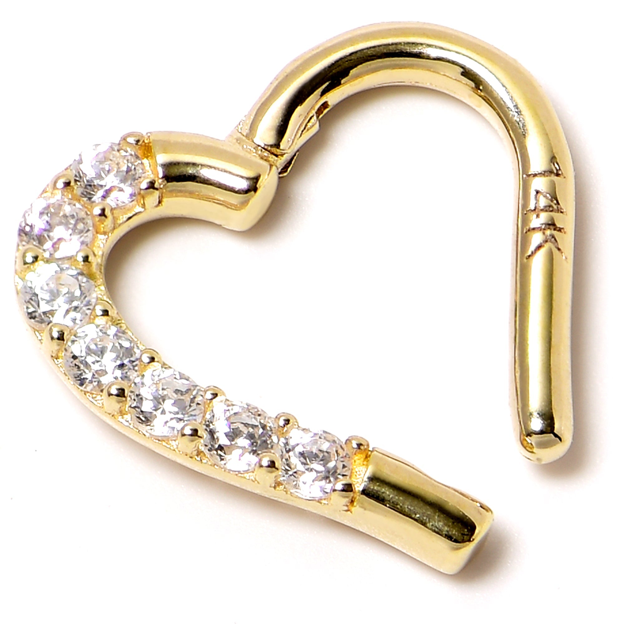 16G 5/16 14k Yellow Gold CZ Paved Ultra Luxe Right Hinged Heart Segment Ring