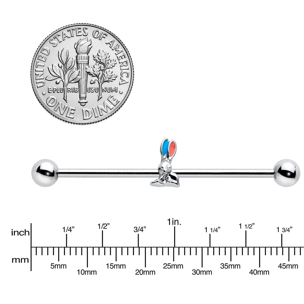 14G Easter Bunny Red Blue Ears Industrial Barbell 38mm