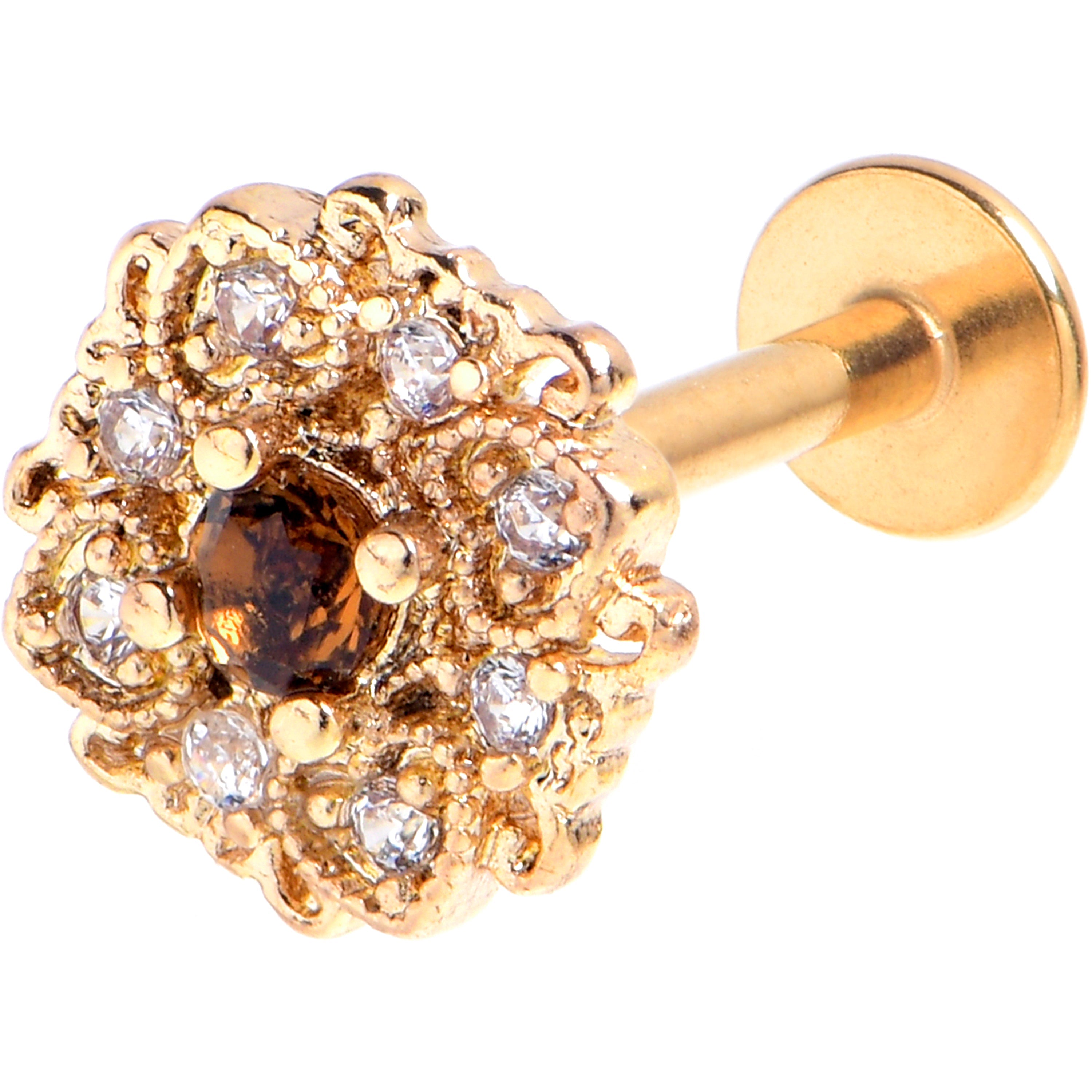 16G 5/16 Yellow Gem Gold Tone Luxe Heart Labret Monroe Tragus