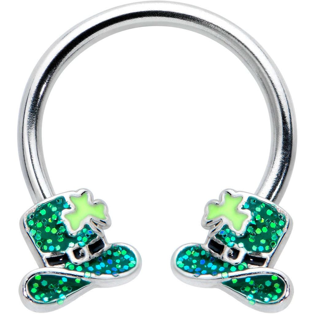16G 3/8 Glitter Top Hat Shamrock Horseshoe Circular Barbell