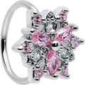20G 5/16 Pink Clear CZ Gem Snowflake Nose Hoop