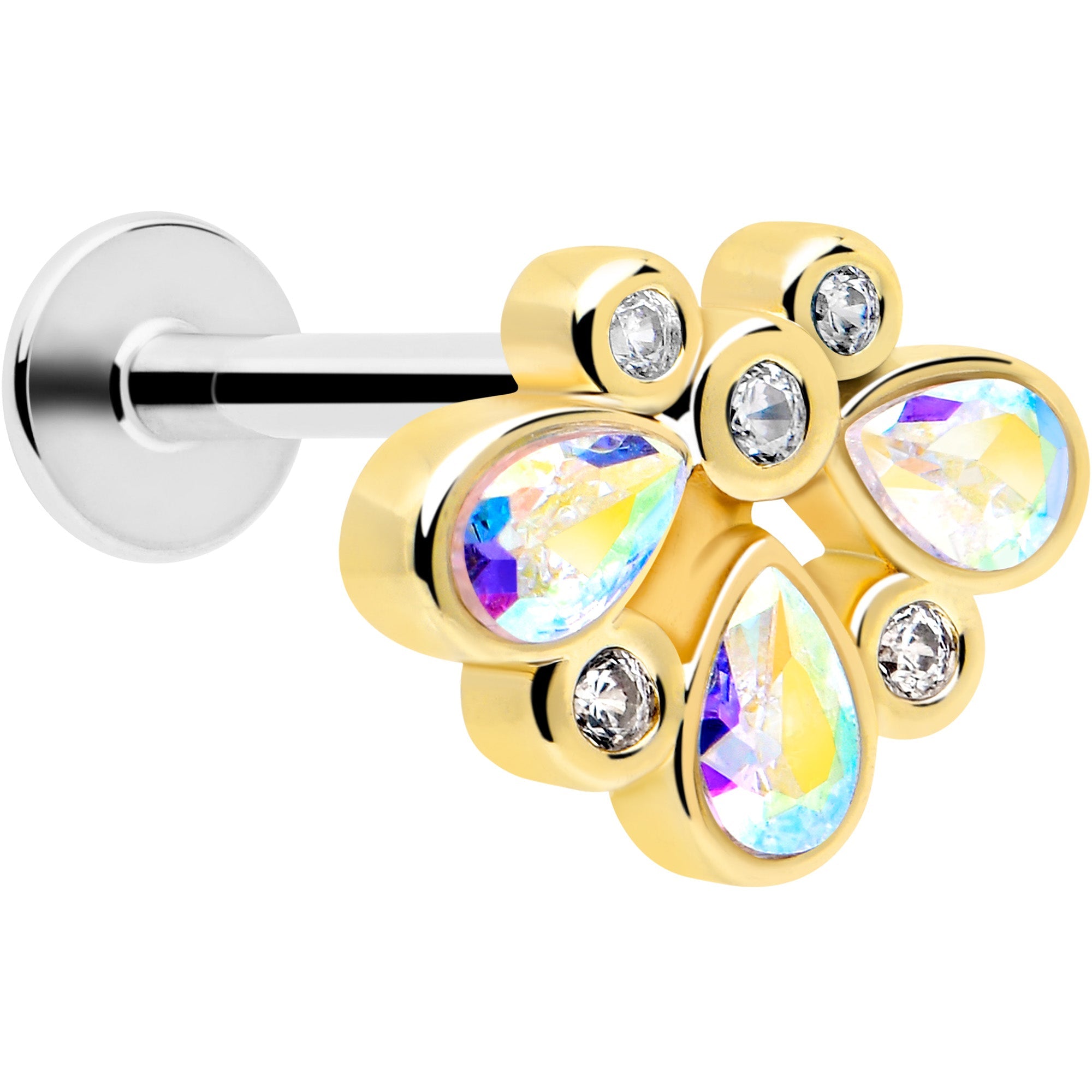 16G 1/4 Aurora Gem Golden Crown Deluxe Labret