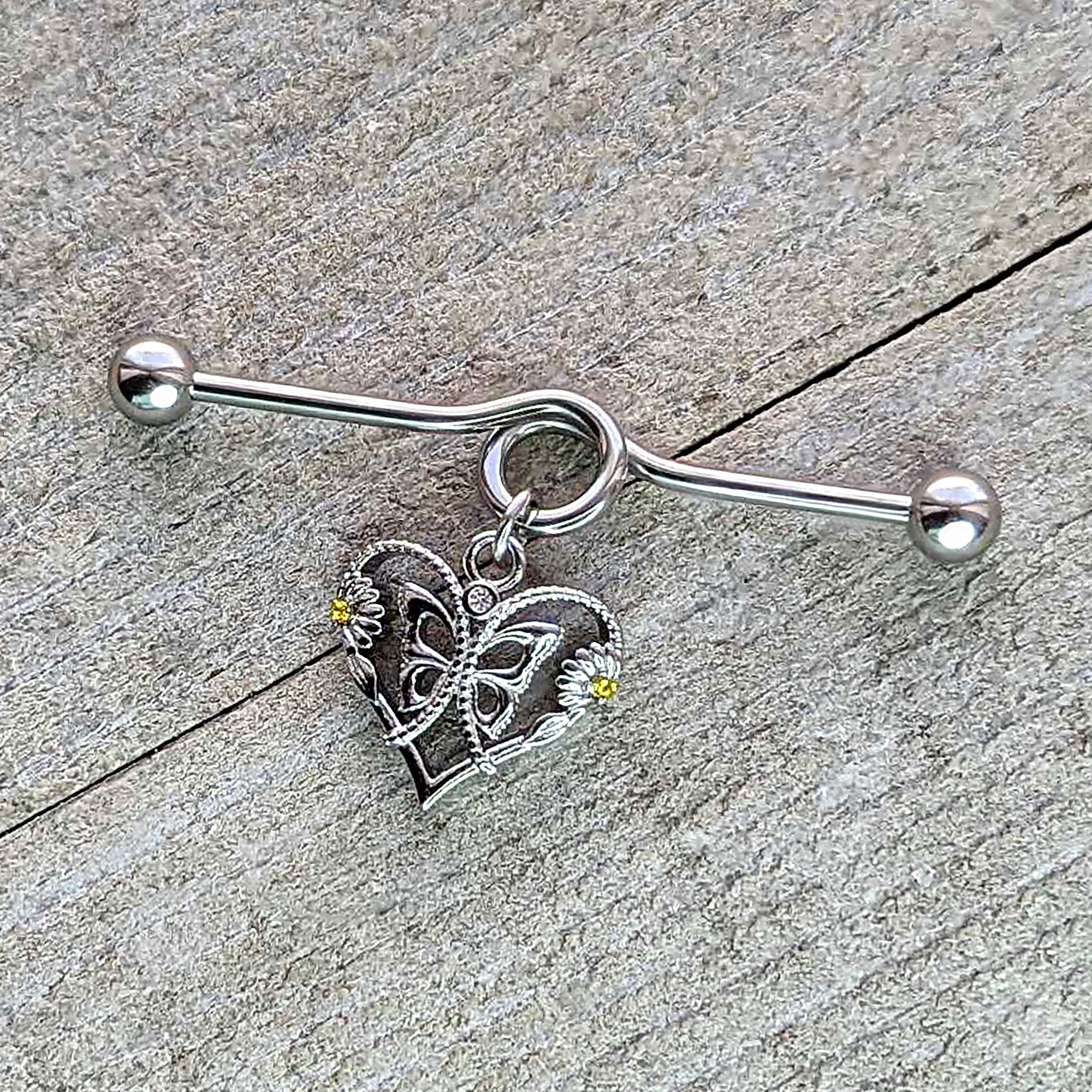 14G Yellow CZ Gem Heart Flower Butterfly Project Bar 38mm