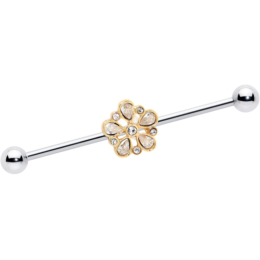 14G Clear Gem Filigree Flower Fantasy Industrial Barbell 38mm