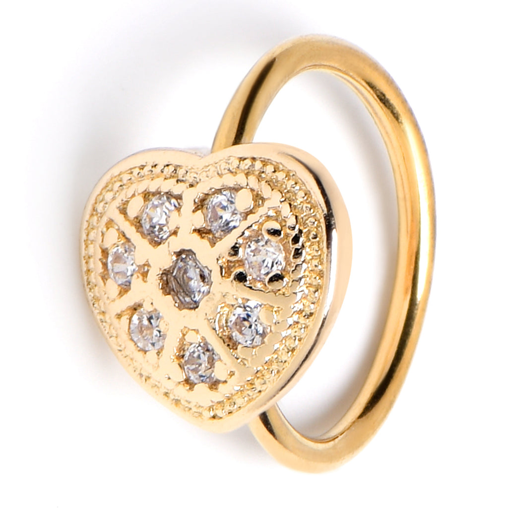 20G 5/16 Clear Gem Gold Tone Ultra Luxe Heart Nose Hoop