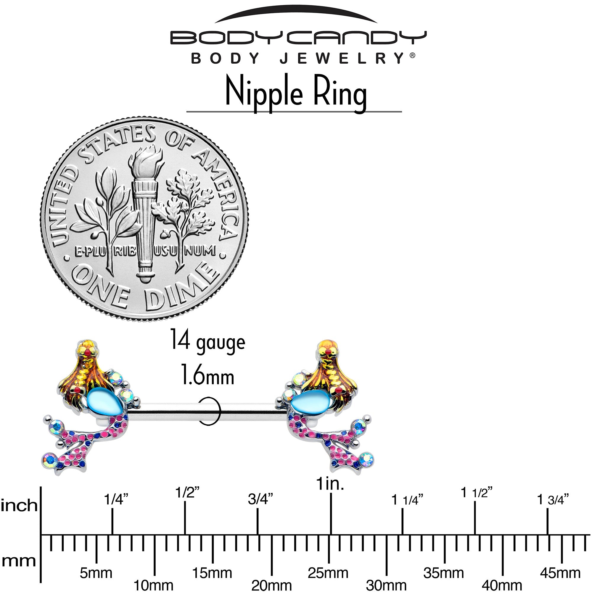 14G 9/16 Blue Aurora Gem Abstract Mermaid Barbell Nipple Ring Set