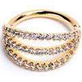 16G 3/8 Clear CZ Gem Gold Tone Faux Triple Hoop Closure Ring