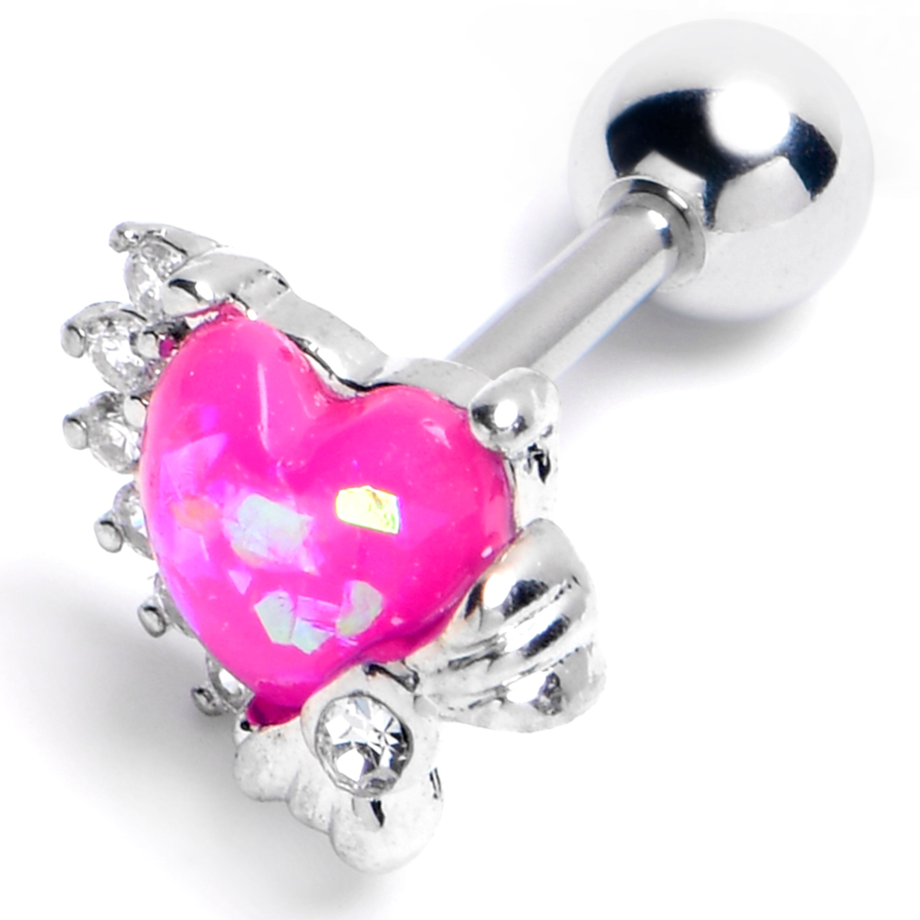 16G 1/4 Pink Faux Opal Sunny Heart Cartilage Tragus Earring