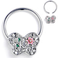16G 3/8 Clear Pink Gem Floral Butterfly BCR Captive Ring