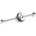 14G Clear Gem Ornate Moon Star Industrial Barbell 38mm