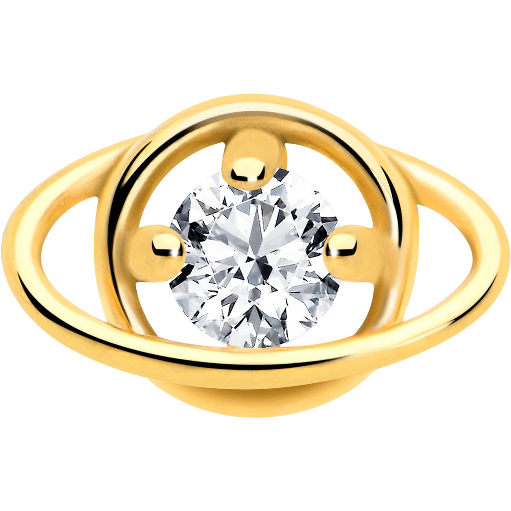 Clear CZ Gem Gold Tone Stylish Saturn Barbell Tongue Ring