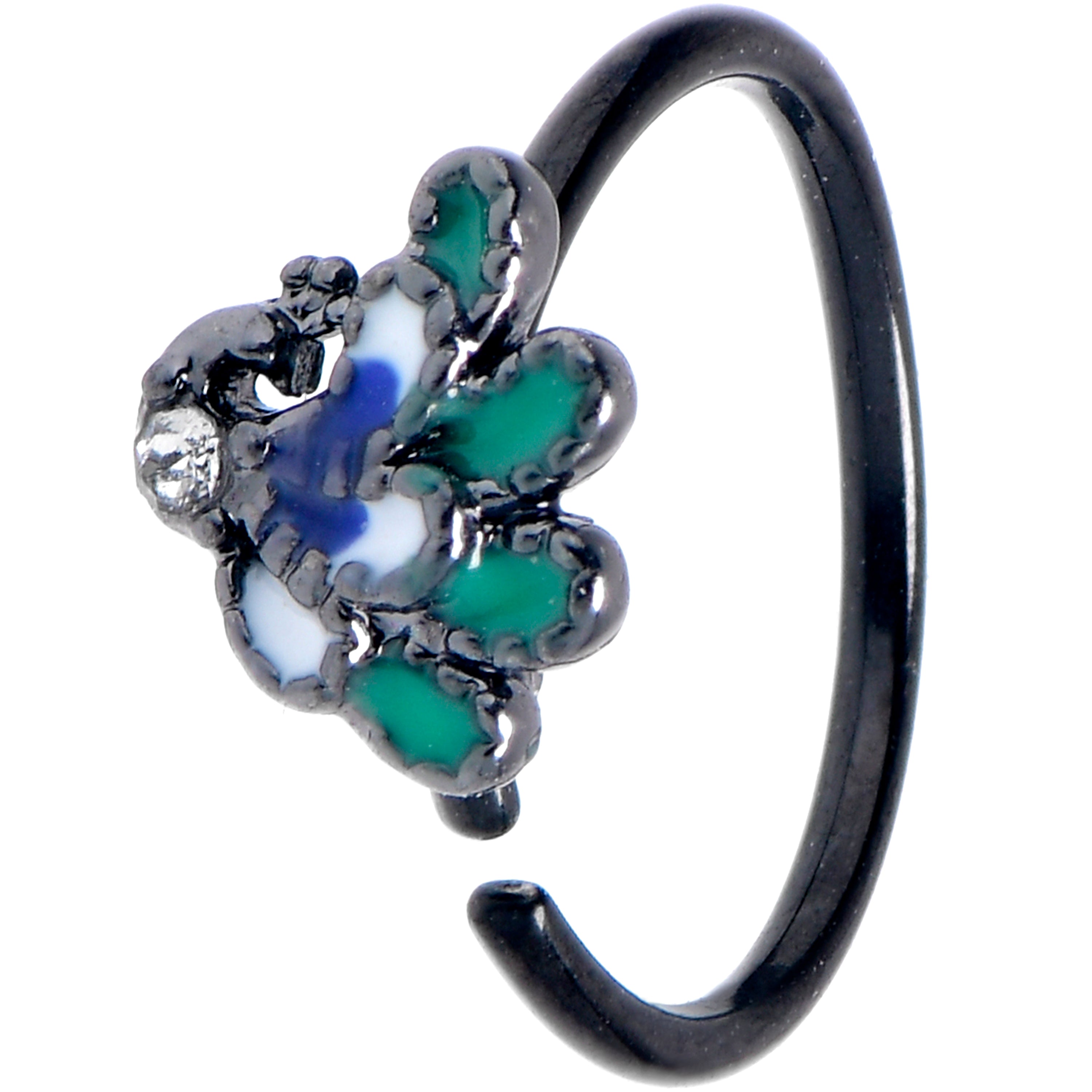 20G 5/16 Clear Gem Black Peacock Green Nose Hoop