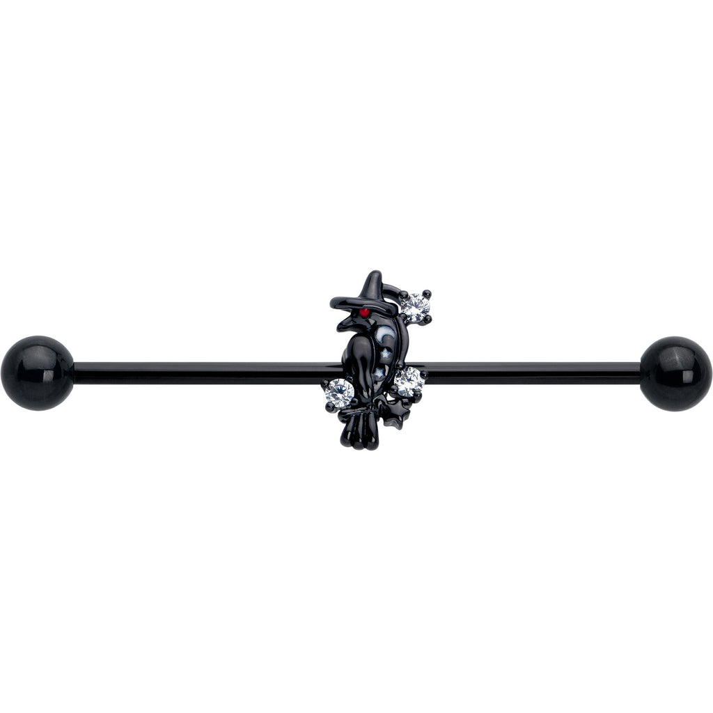 14G Clear CZ Gem Black Raven Witch Industrial Barbell 38mm