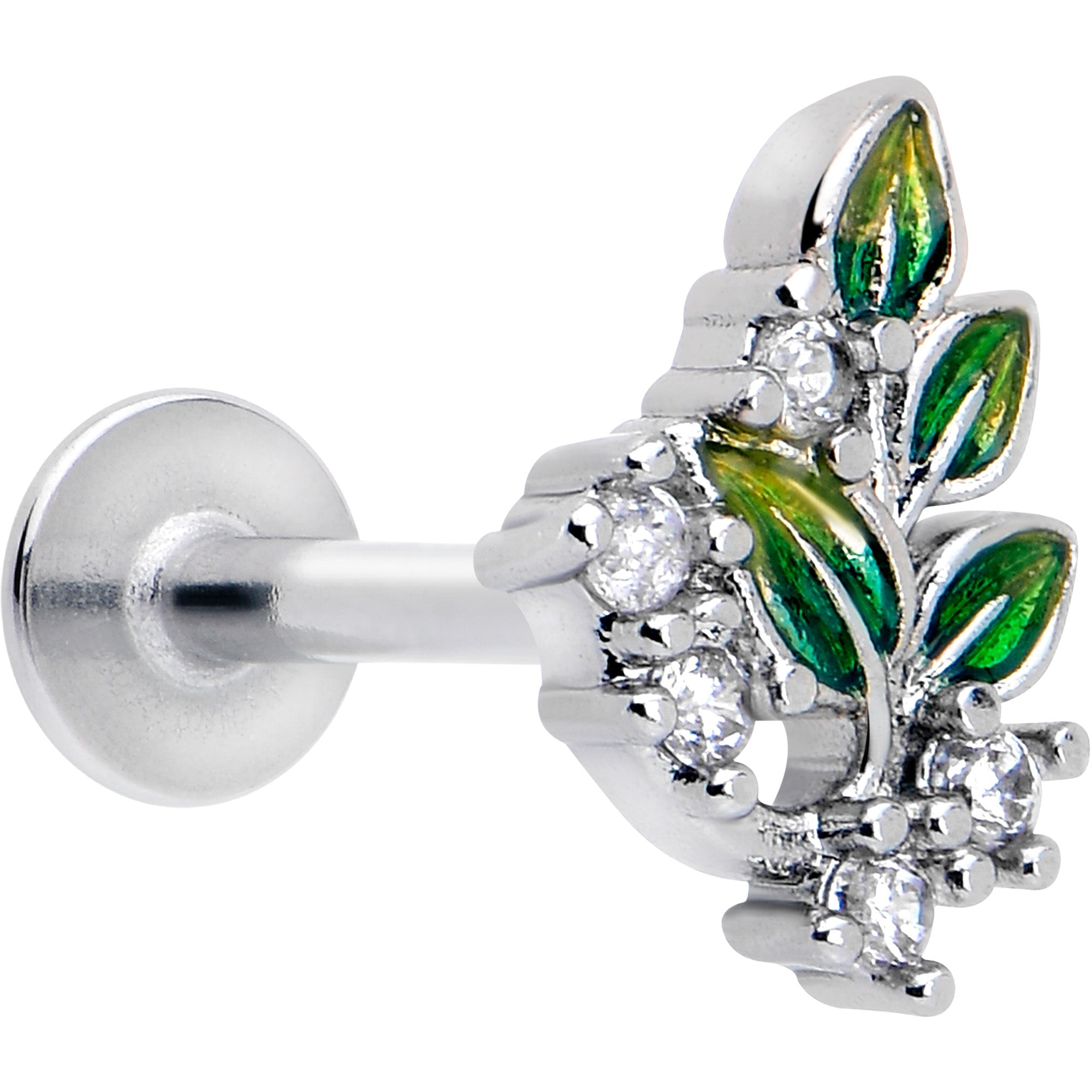 16G 5/16 Clear CZ Gem Morning Leaves Labret Monroe Tragus