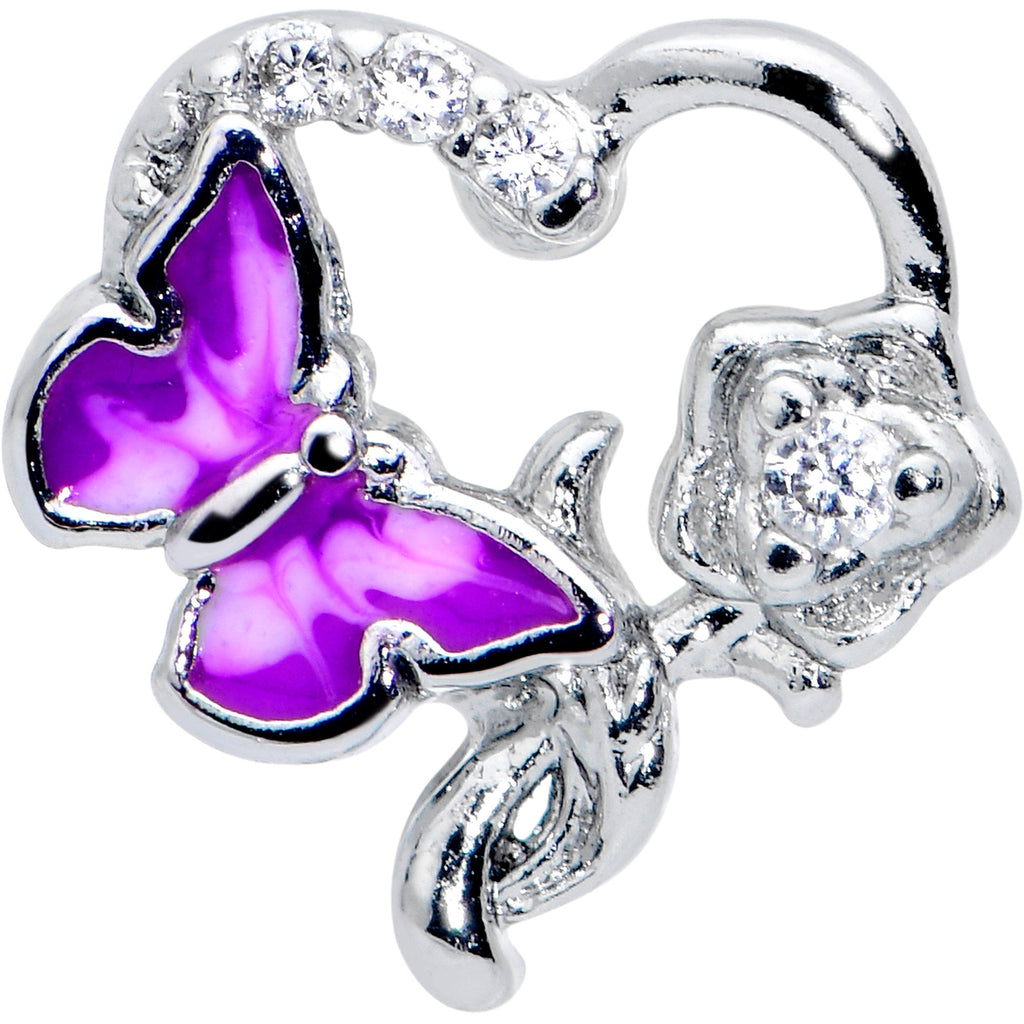 16G 5/16 Clear CZ Gem Butterfly Rose Purple Internally Threaded Labret