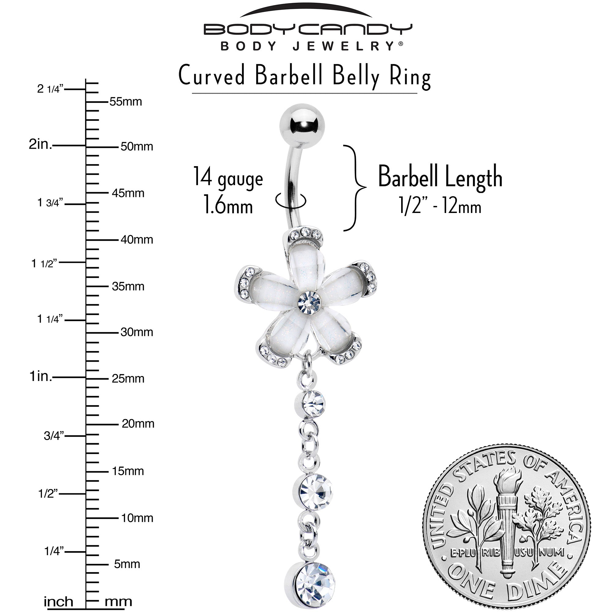 Clear Gem Retro Flower Glamour Dangle Belly Ring