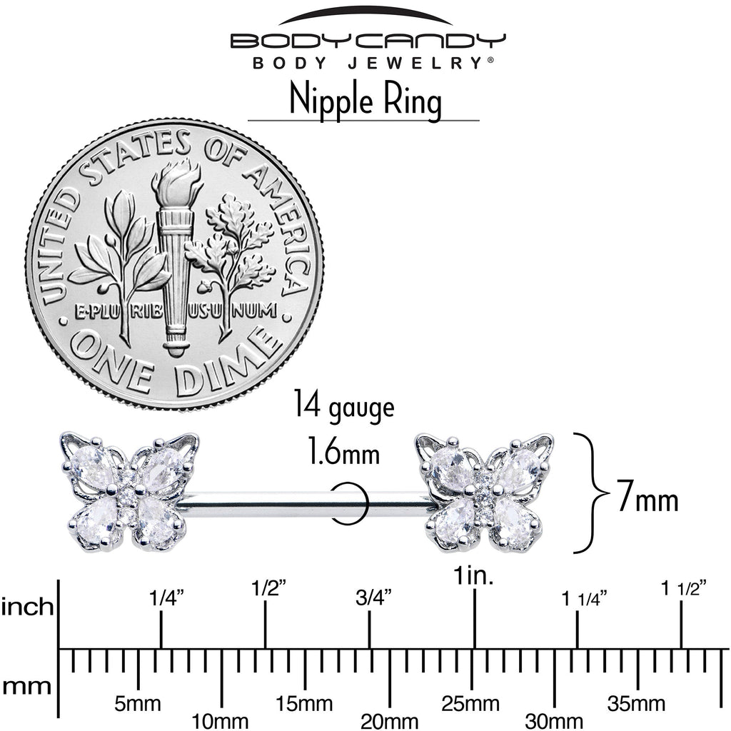 14G 9/16 Clear Gem Baroque Beauty Butterfly Barbell Nipple Ring Set