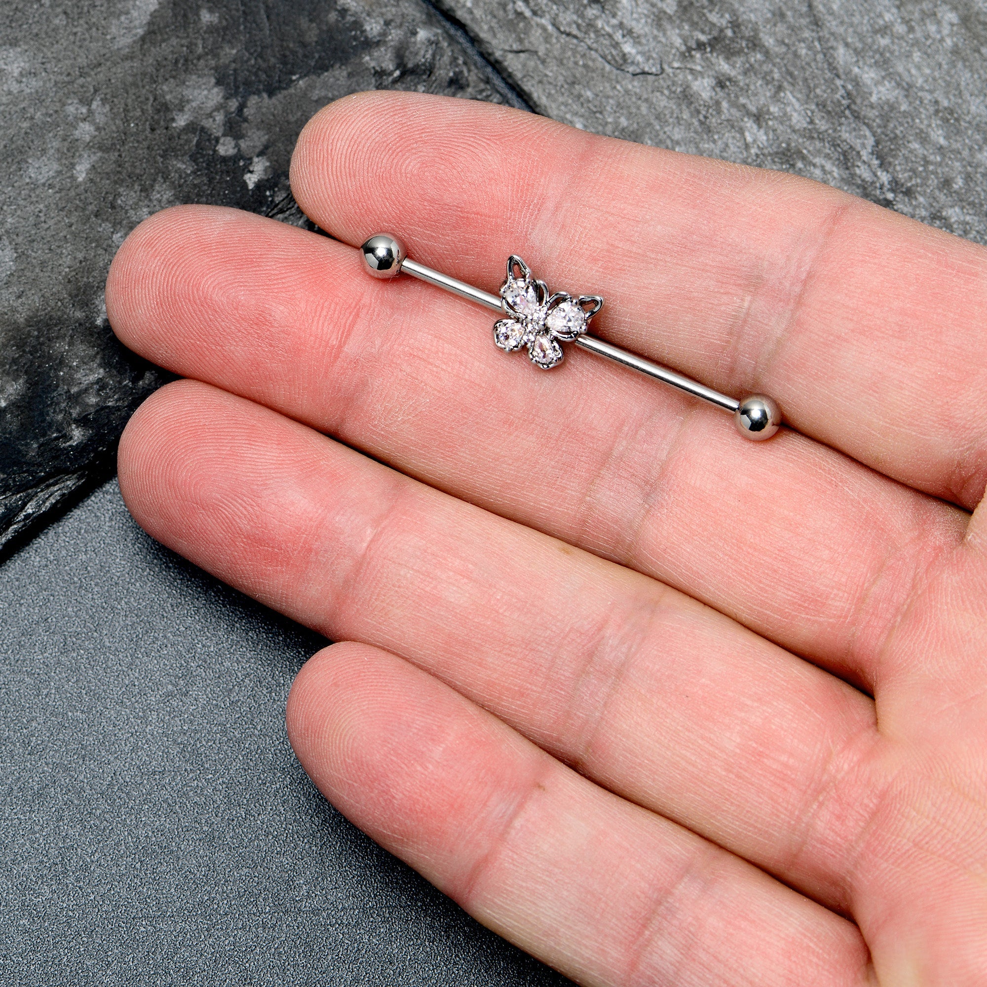 14G Clear Gem Baroque Beauty Butterfly Industrial Barbell 38mm