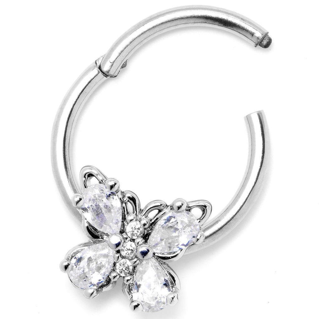 16G 3/8 Clear Gem Baroque Beauty Butterfly Hinged Segment Ring