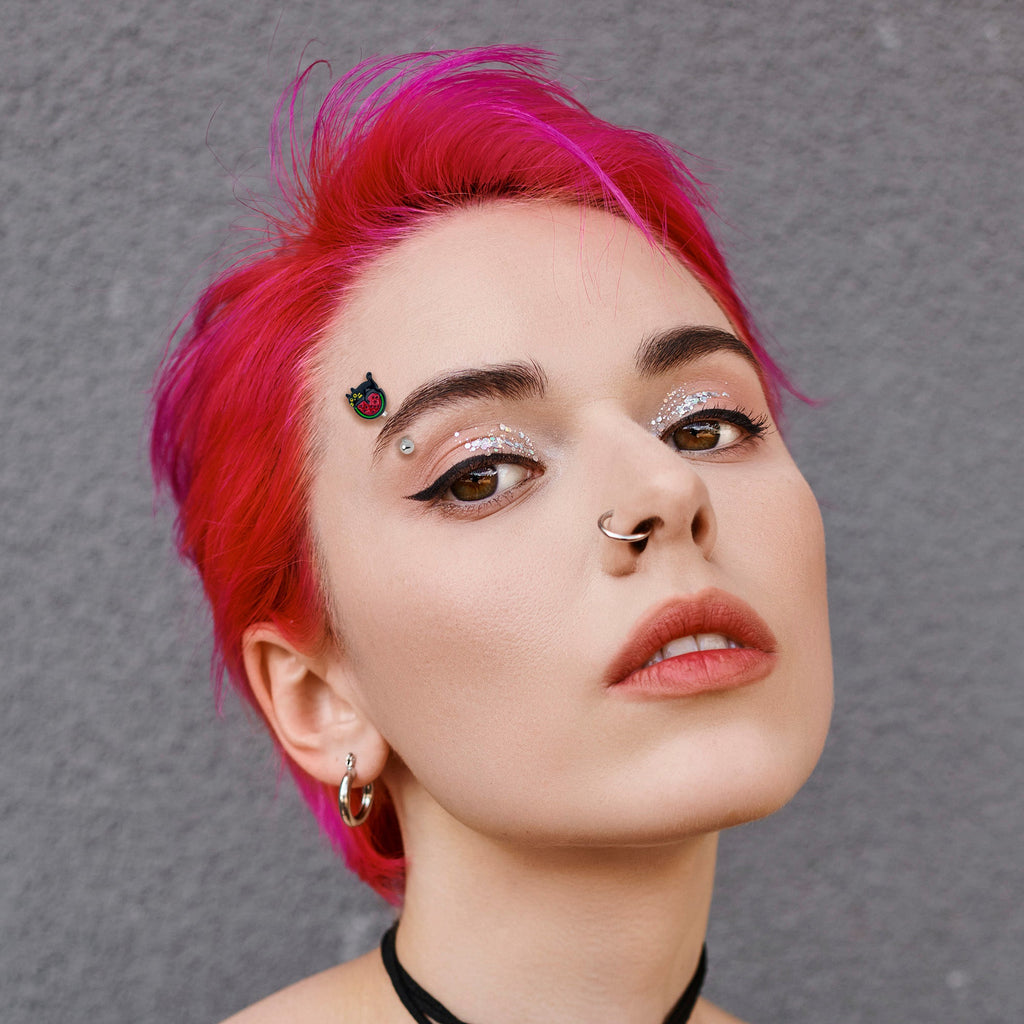 16G 5/16 Watermelon Cat Love Curved Eyebrow Ring