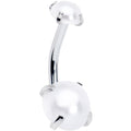 Opaque White Faux Pearl June Birthstone Double Mount Belly Ring