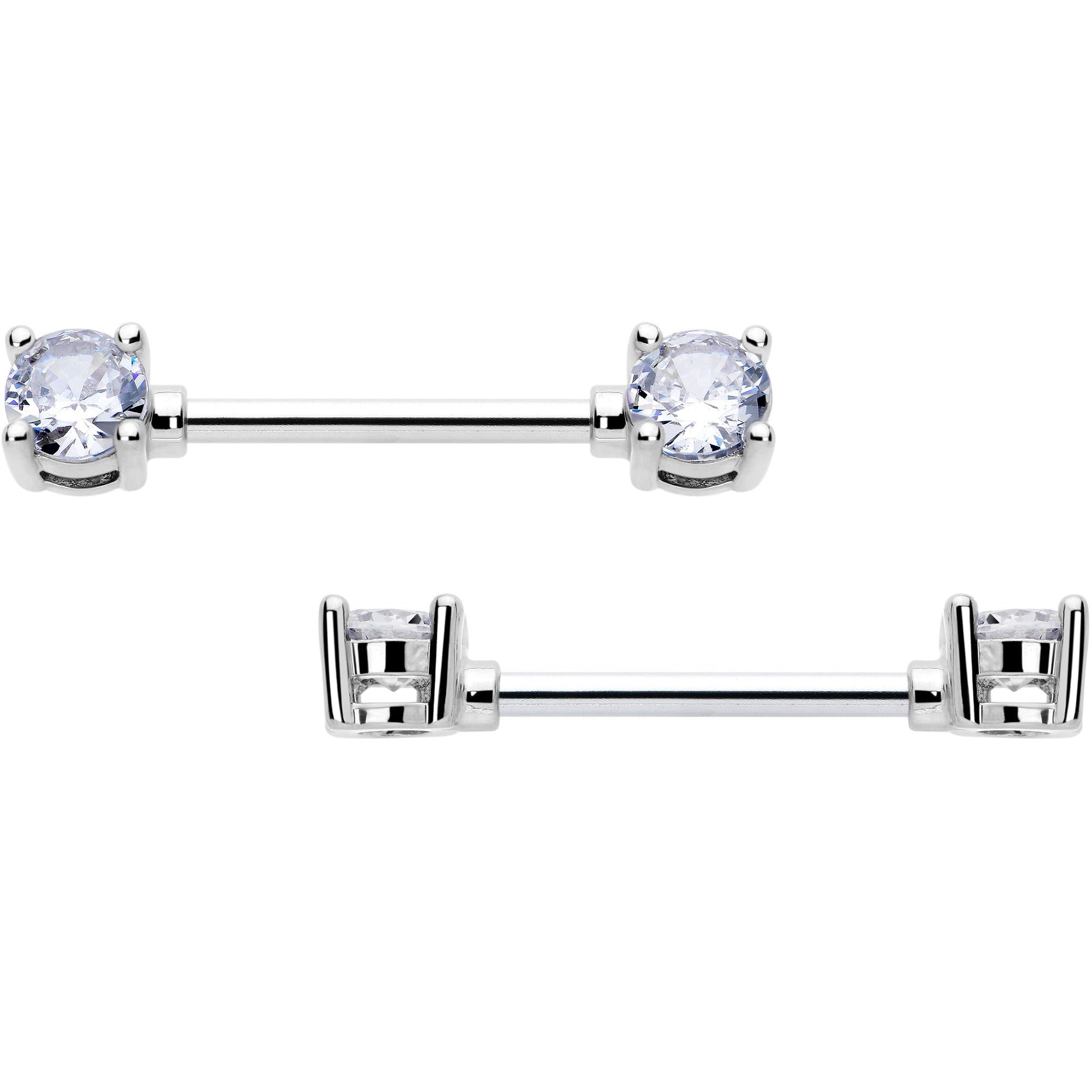 14G 9/16 Clear CZ Gem Forward Facing April Birthstone Nipple Ring Set