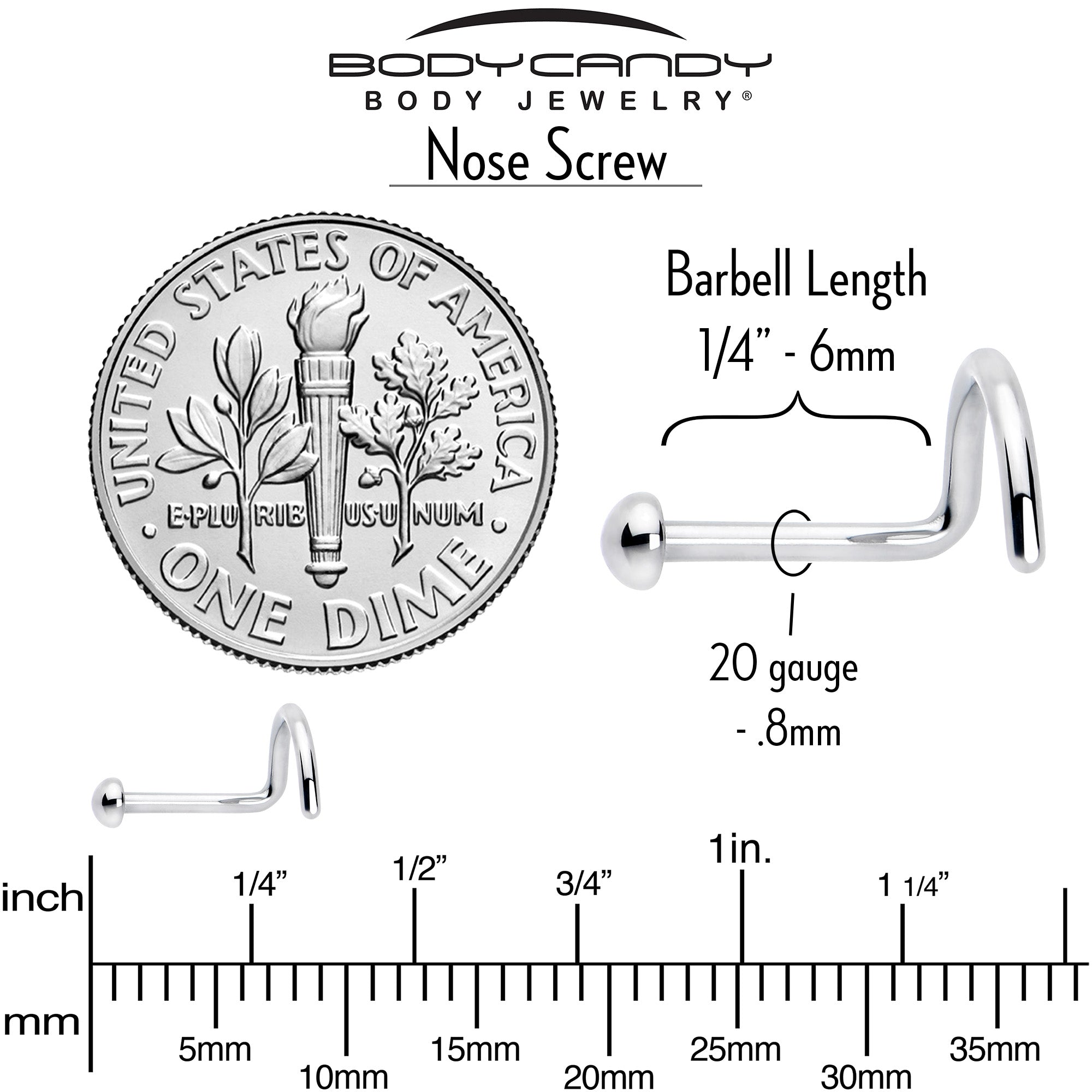20G 1/4 ASTM F-136 Titanium Left Side Ball End Nose Screw