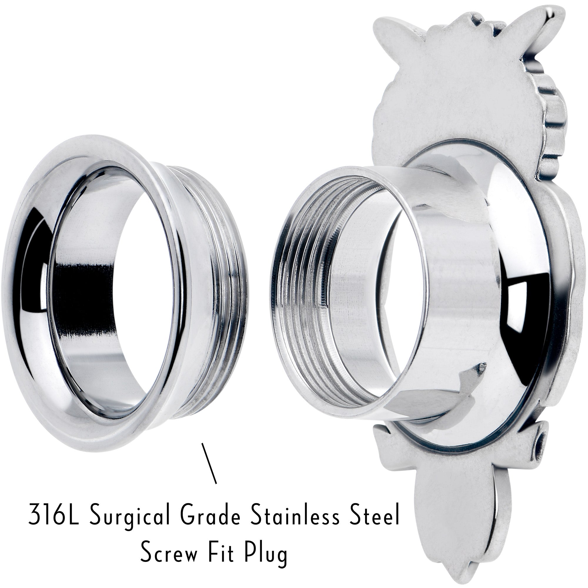 Red CZ Gem Wise Owl Screw Fit Tunnel Plug Set Available Sizes 6mm to 16mm