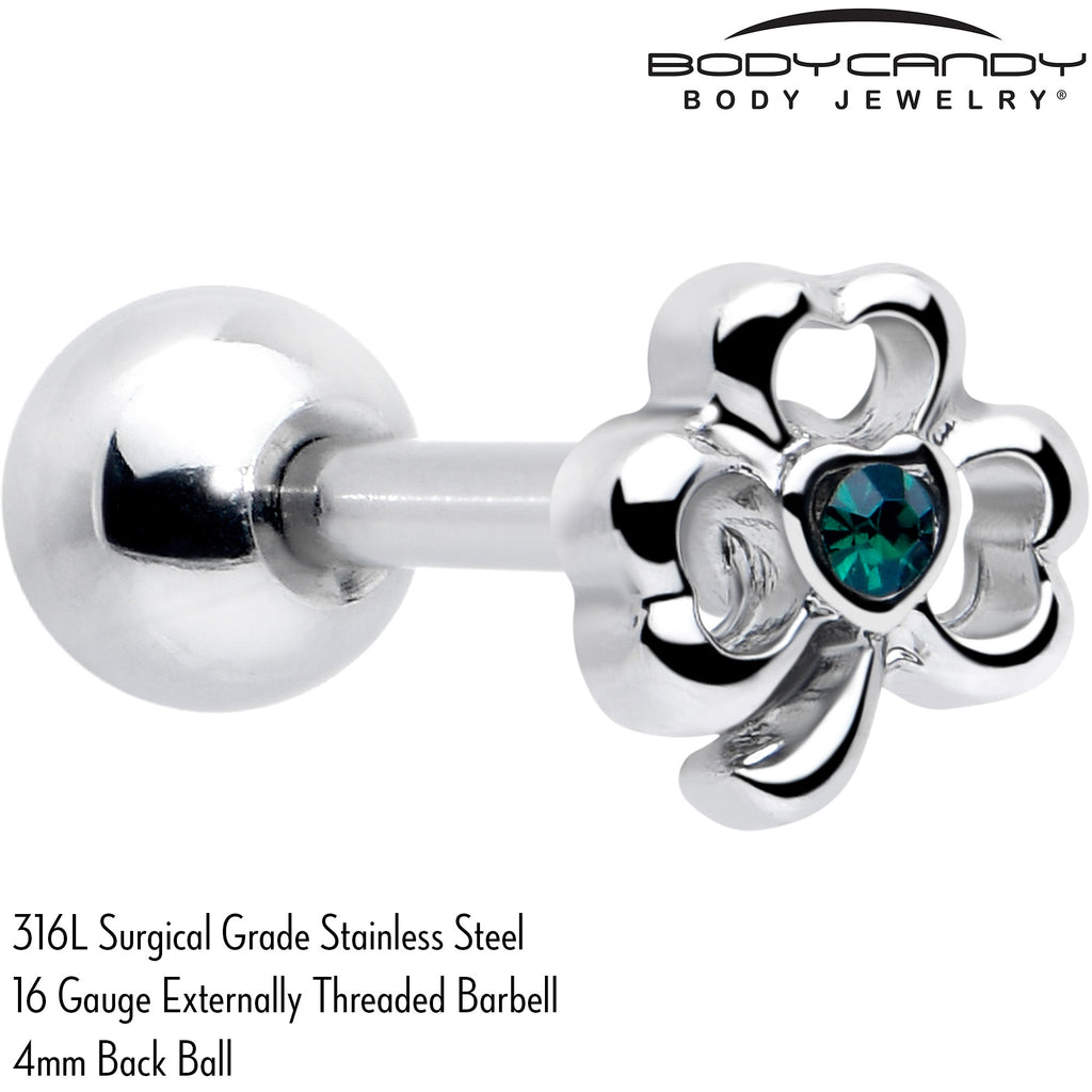 16G 5/16 Green Gem Heart Shamrock St Patricks Cartilage Earring