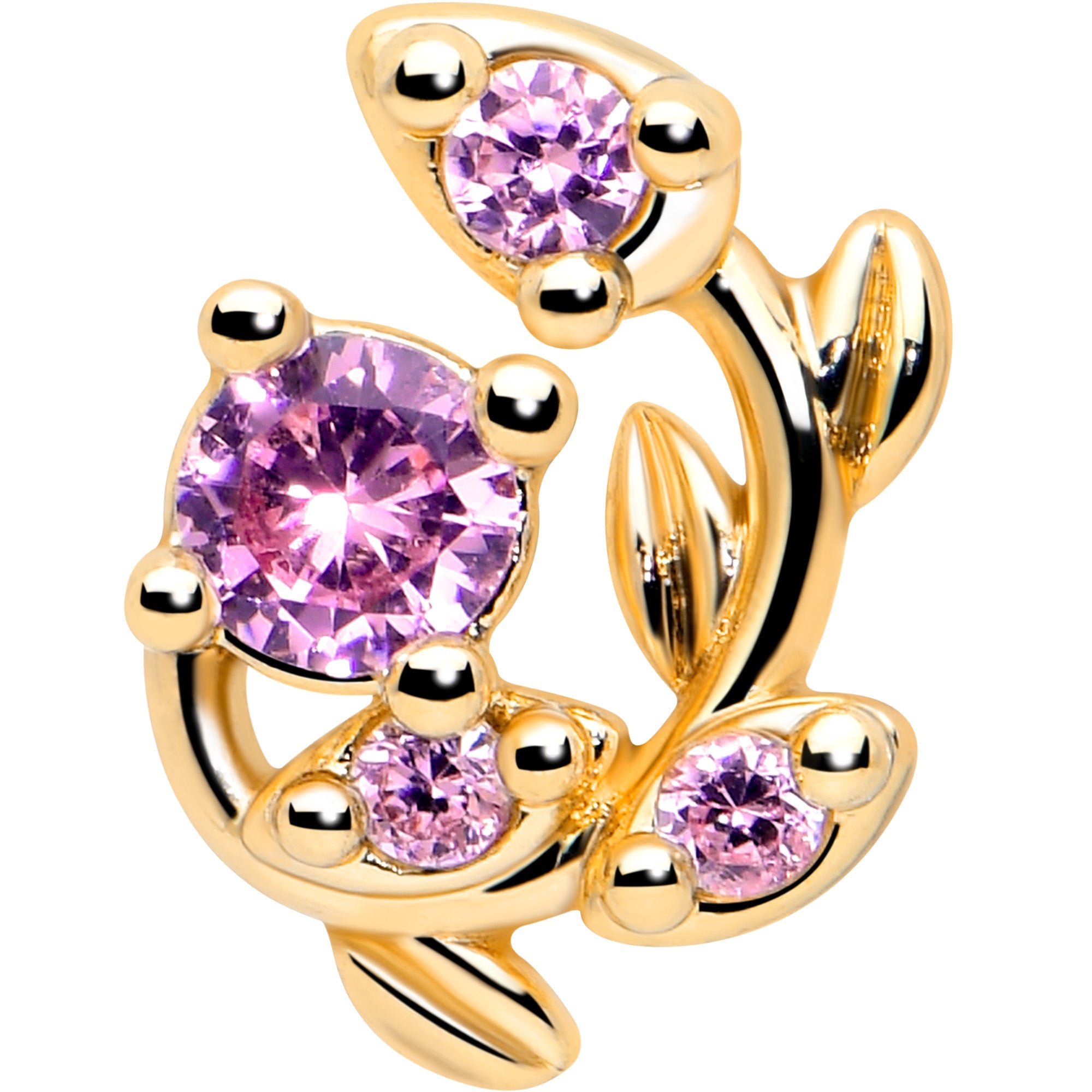 16G 1/4 Pink Gem Gold Tone Twining Vine Cartilage Tragus Earring