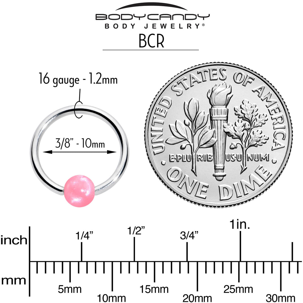 16G 3/8 Simple Opaque Pink Ball BCR Captive Bead Ring