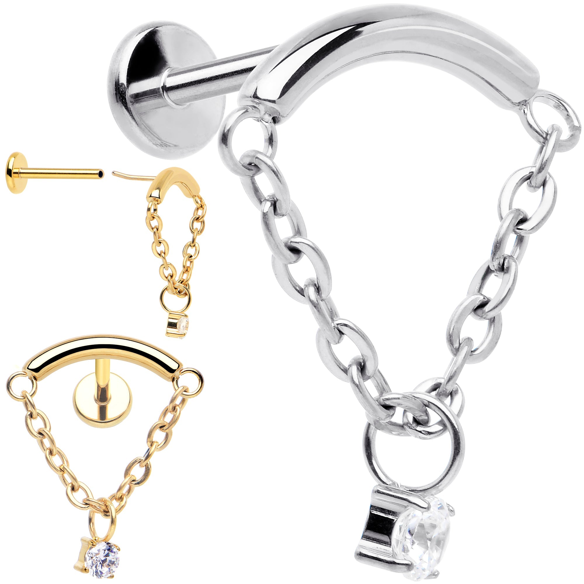 18G 5/16 CZ Gem Titanium Threadless Dangle Hidden Helix Earring
