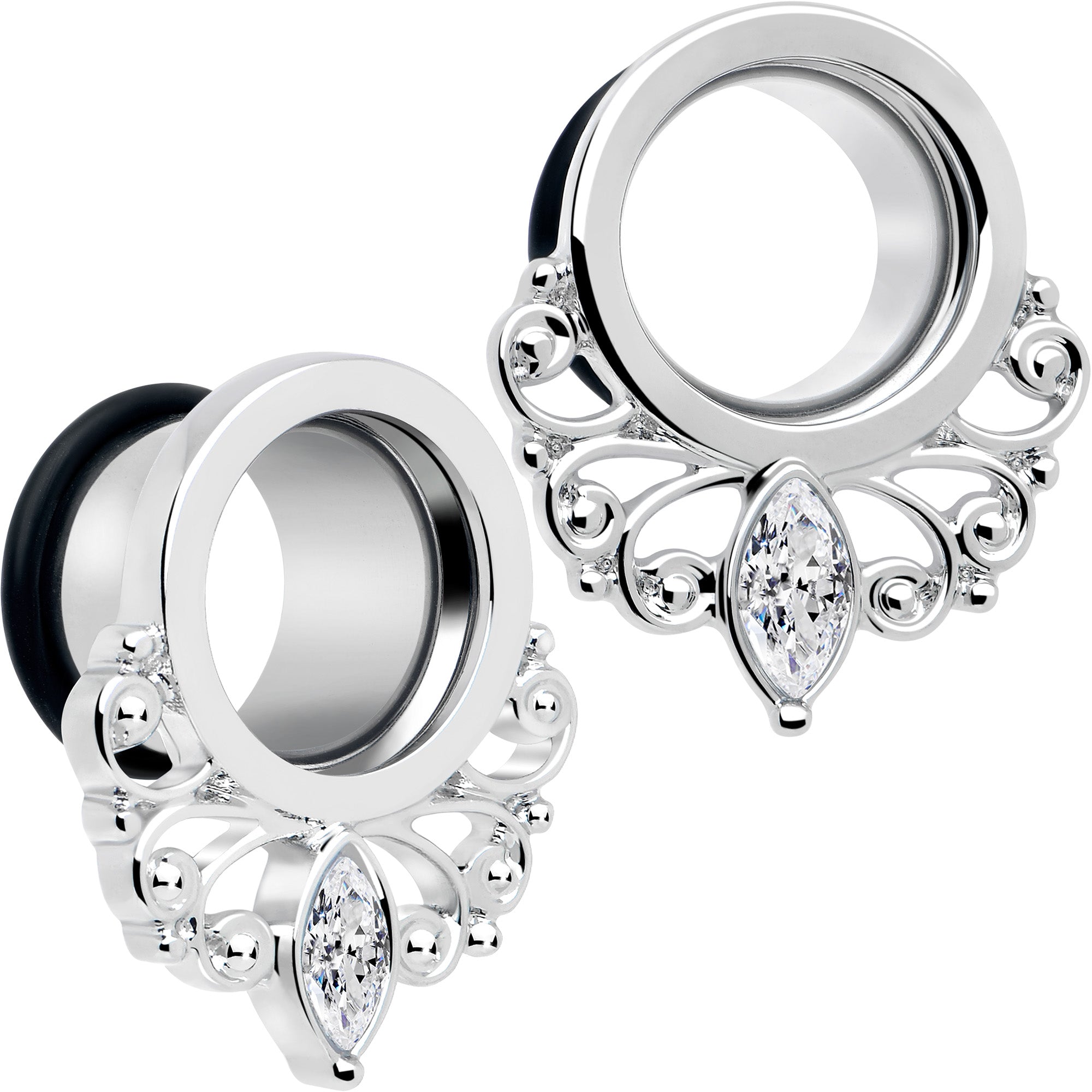 Clear Gem Drop Filigree Single Flare Tunnel Plug Set 6mm to 16mm