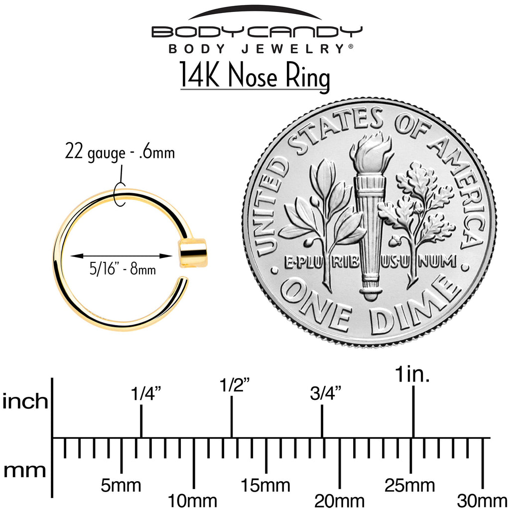 14k Solid Yellow Gold Bendable Nose Hoop 22G 5/16 with Bezel CZ