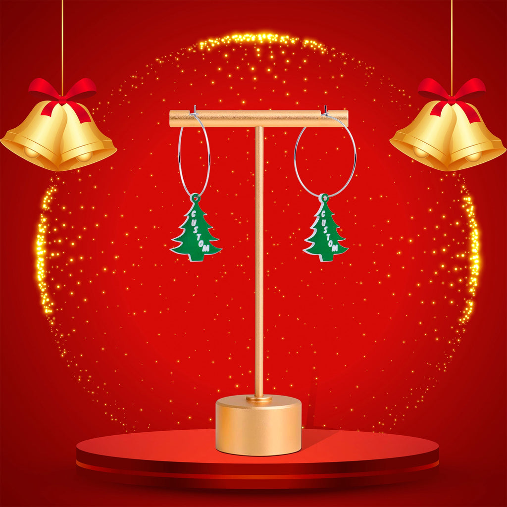 Custom Christmas Tree Personalized Hoop Earrings