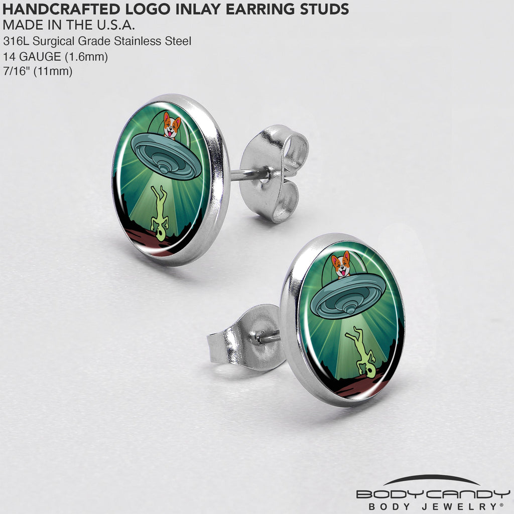 Reverse Alien UFO Abduction Stud Earrings by Onyx O
