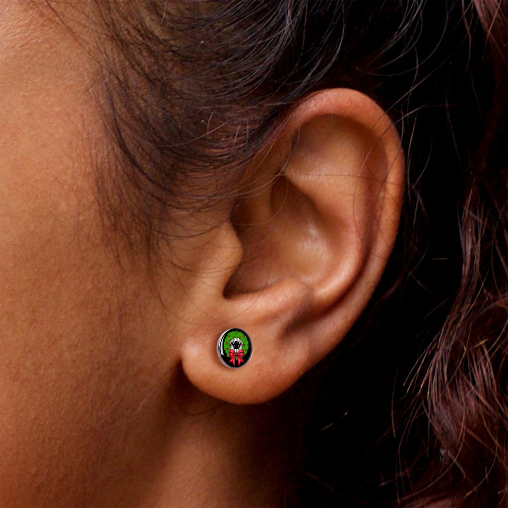 Holiday Vampire Wreath Stud Earrings by Onyx O